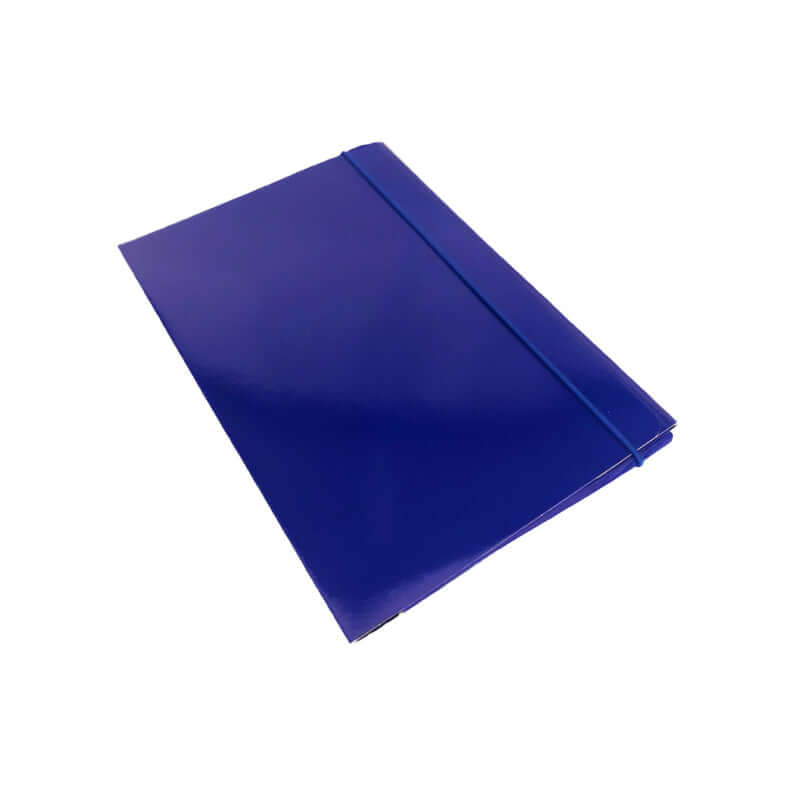 Cartelletta a 3 Lembi in Cartoncino Dorso Piatto con Elastico Formato 18x24 cm Tinta Unita Colore Blu