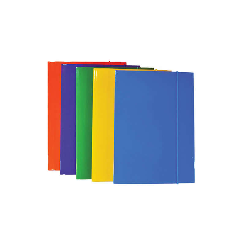 Cartelletta a 3 Lembi in Cartoncino Dorso Piatto con Elastico Formato 18x24 cm Tinta Unita Colore Blu