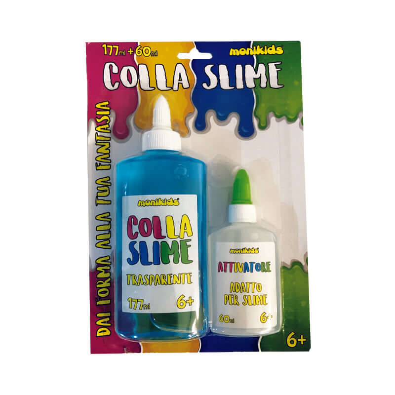 Colla Slime Kit 1 Flacone di Attivatore e 1 Flacone Colla Colorata Colore Azzurro