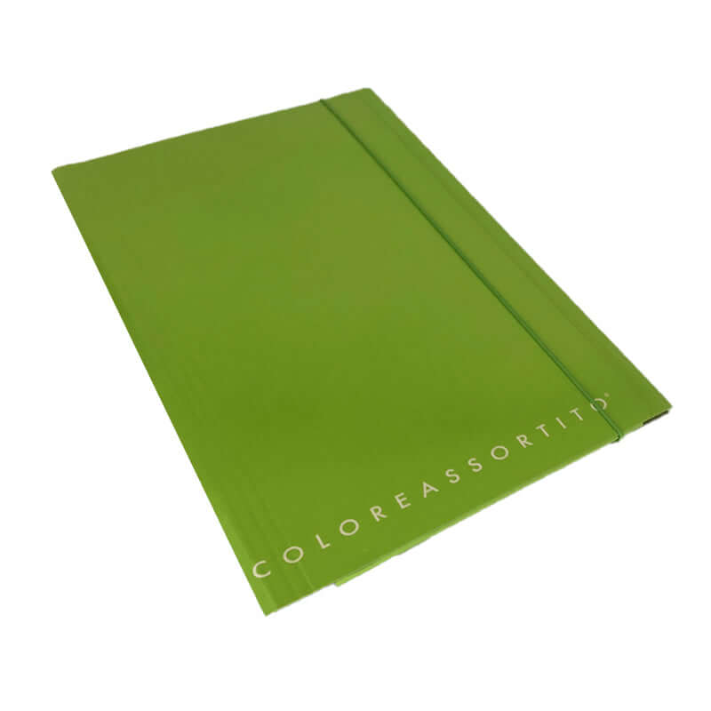 Cartelletta a 3 Lembi in Cartoncino Dorso Piatto con Elastico Formato 25x35 cm Top Quality Tinta Unita Colore Verde Mela