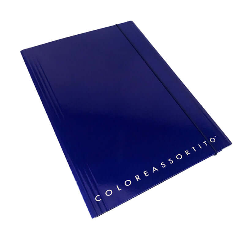 Cartelletta a 3 Lembi in Cartoncino Dorso Piatto con Elastico Formato 25x35 cm Top Quality Tinta Unita Colore Blu