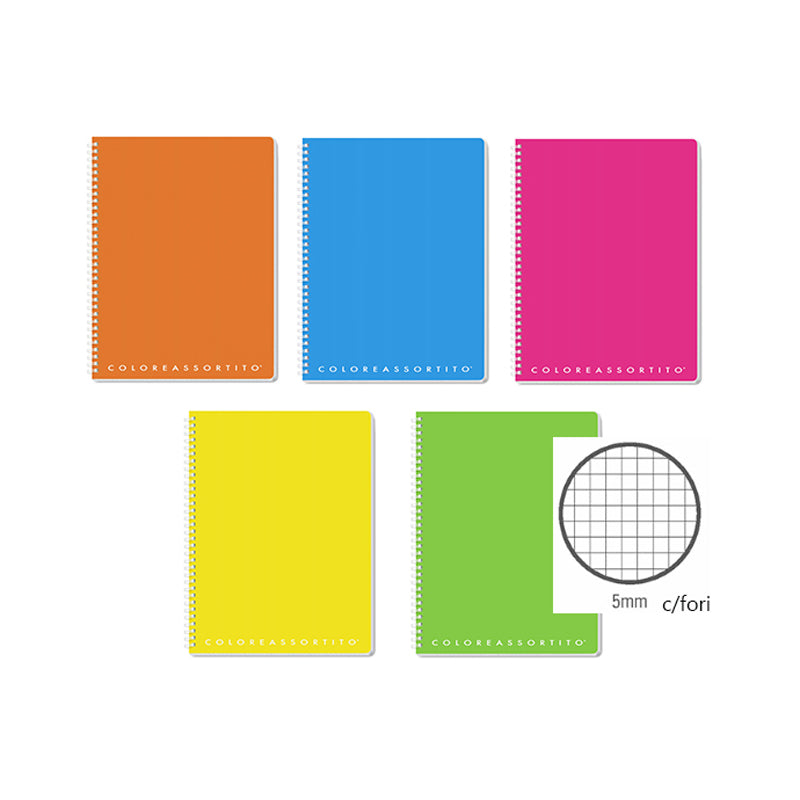 Quadernone Maxi Spiralato con Fori Copertina in Plastica PPL Quadretto da 5 mm Top Quality Tinta Unita