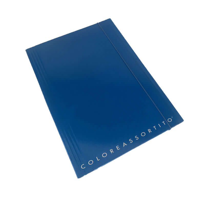 Cartelletta a 3 Lembi in Cartoncino Dorso Piatto con Elastico Formato 25x35 cm Top Quality Tinta Unita Colore Azzurro