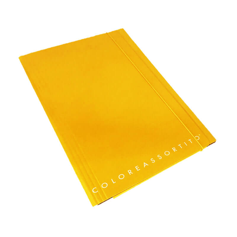 Cartelletta a 3 Lembi in Cartoncino Dorso Piatto con Elastico Formato 25x35 cm Top Quality Tinta Unita Colore Giallo