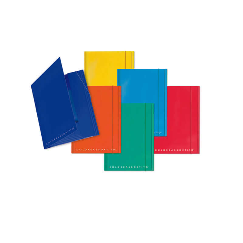 Cartelletta a 3 Lembi in Cartoncino Dorso Piatto con Elastico Formato 25x35 cm Top Quality Tinta Unita Colore Blu