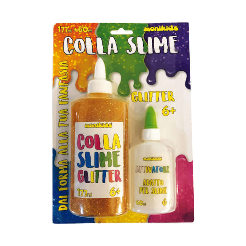 Colla Slime Kit 1 Flacone di Attivatore e 1 Flacone Colla Glitter Colorata Colore Arancione