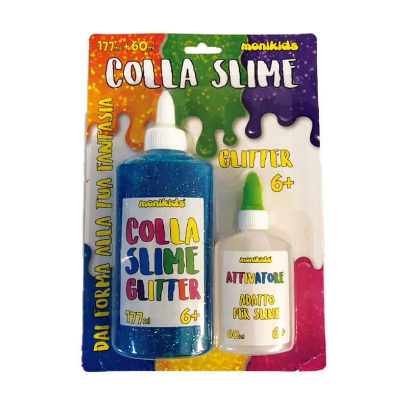 Colla Slime Kit 1 Flacone di Attivatore e 1 Flacone Colla Glitter Colorata Colore Blu