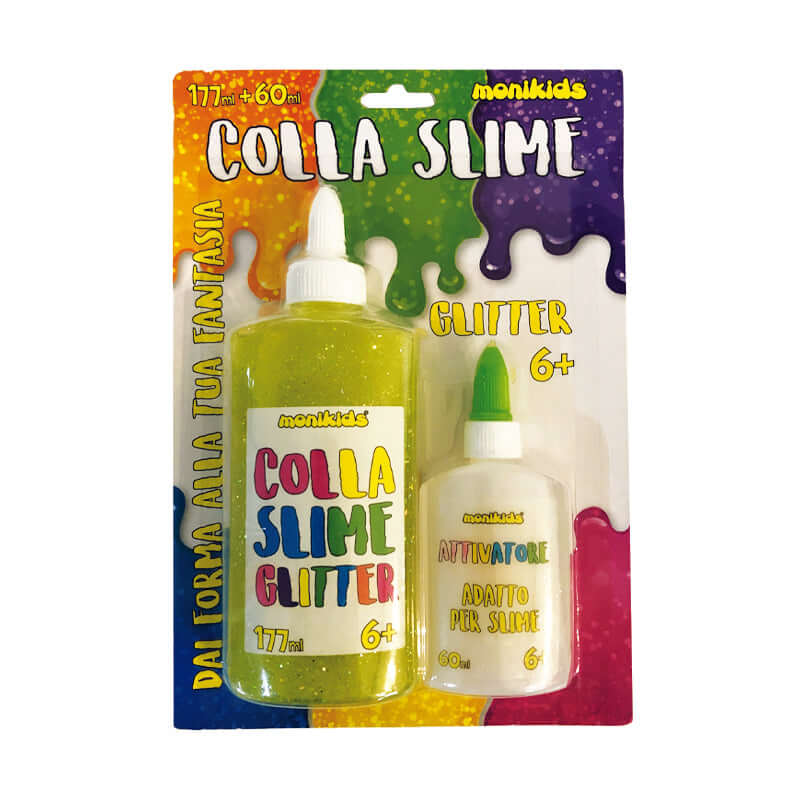 Colla Slime Kit 1 Flacone di Attivatore e 1 Flacone Colla Glitter Colorata Colore Giallo