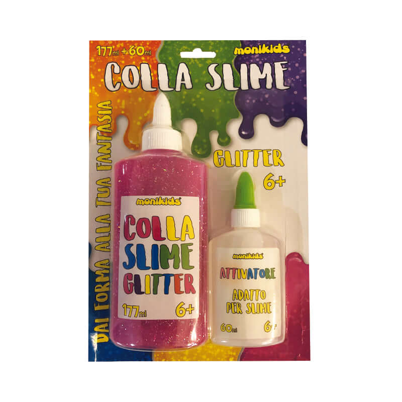 Colla Slime Kit 1 Flacone di Attivatore e 1 Flacone Colla Glitter Colorata Colore Rosa
