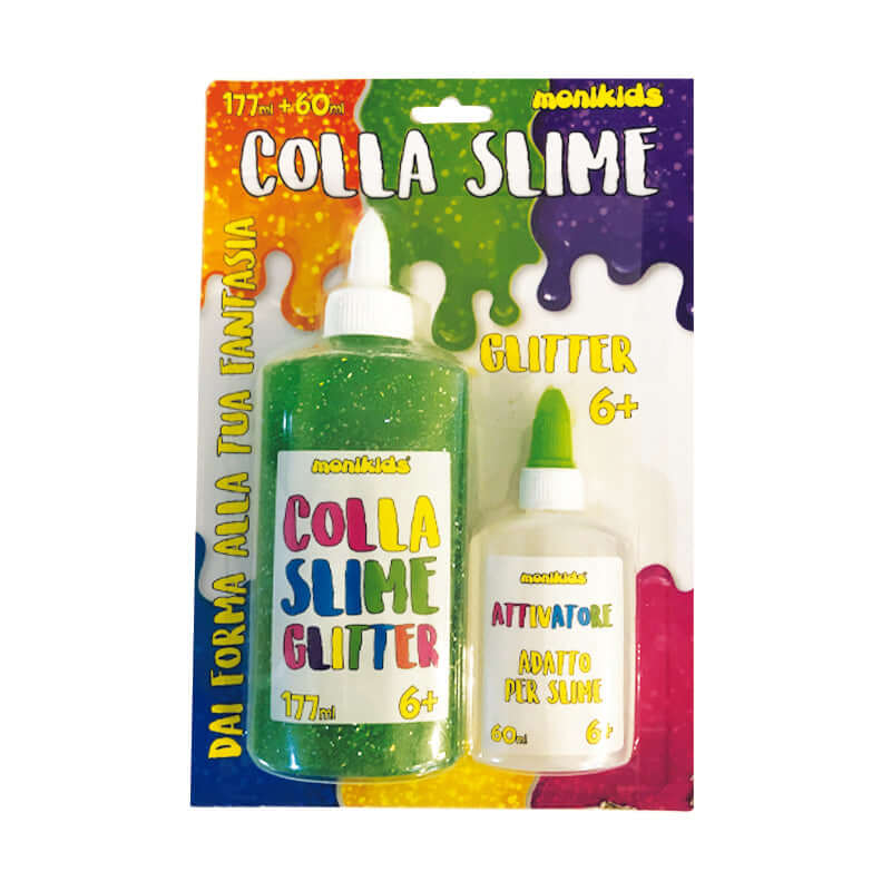 Colla Slime Kit 1 Flacone di Attivatore e 1 Flacone Colla Glitter Colorata Colore Verde