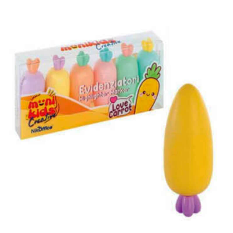 Mini Evidenziatori Pastel a Forma di Carota Confezione 6 Pezzi