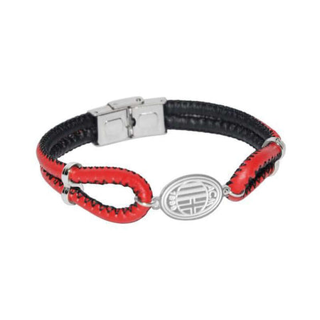 Bracciale in Cuoio e Acciaio con Medaglia Milan