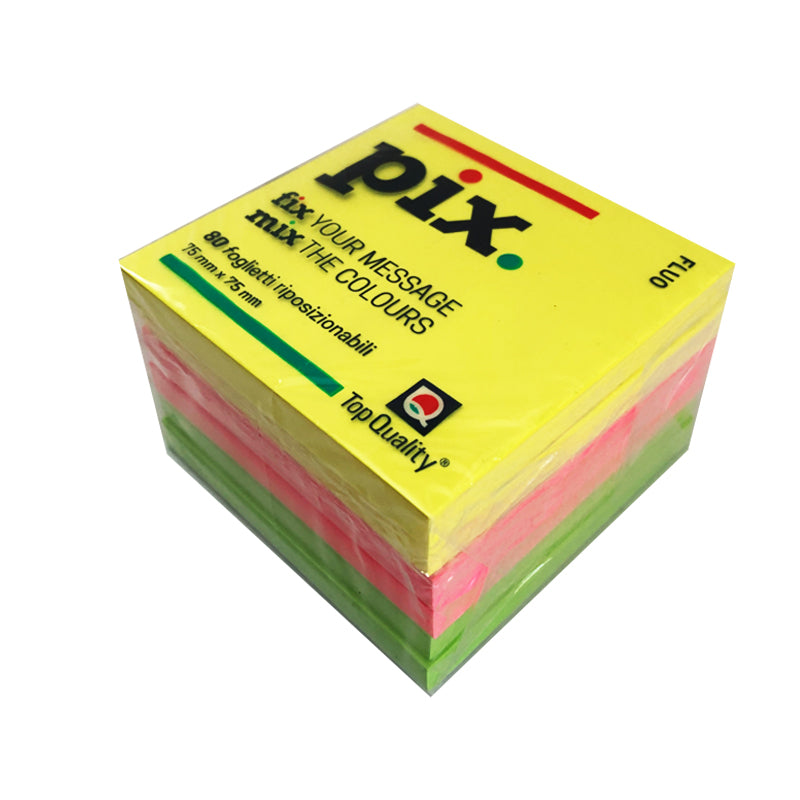Post-it Pix Adesivo Formato 75 x 75 mm Confezione da 6 Pacchettini da 80 Fogli Colori Forti Fluo
