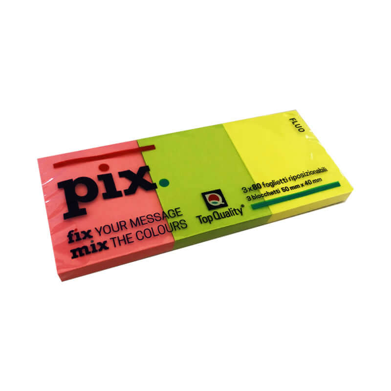 Post-it Pix Adesivo Formato 40 x 50 mm 80 Fogli Blister da 3 Pads Colori Forti Fluo