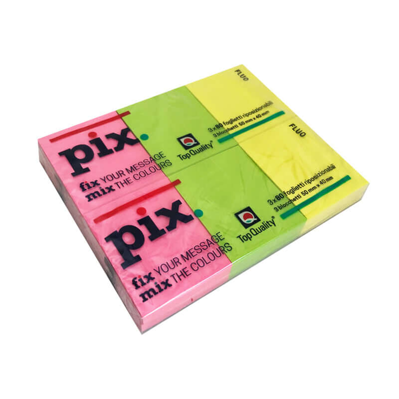 Post-it Pix Adesivo Formato 40 x 50 mm 80 Fogli Confezione da 12 Colori Forti Fluo