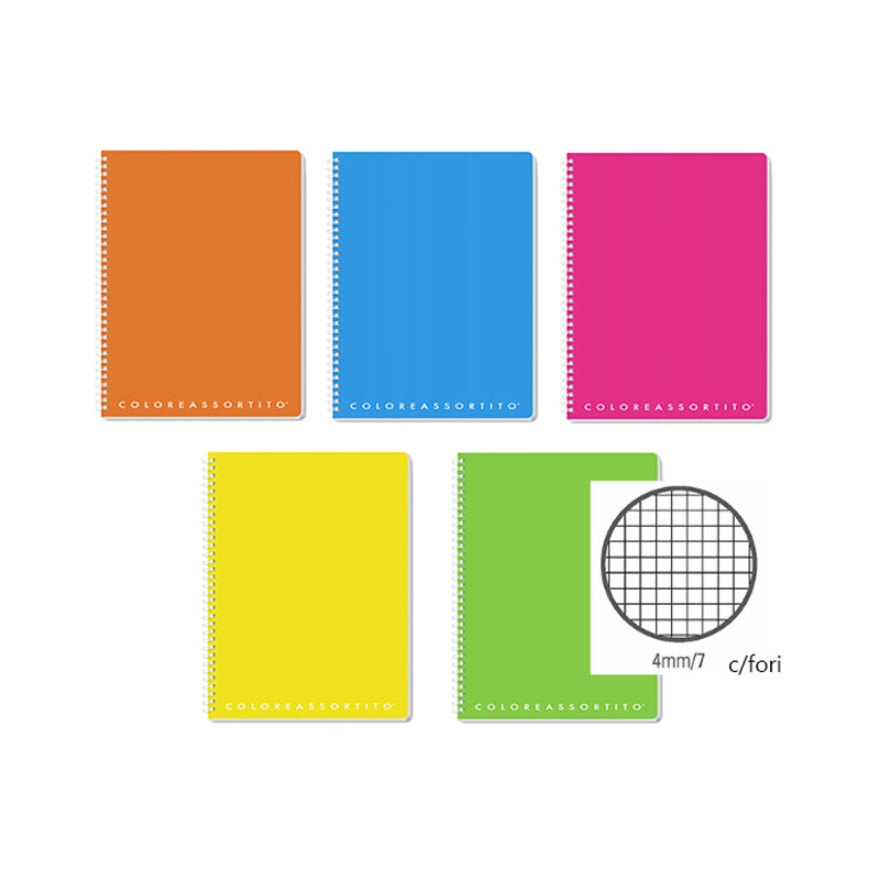Quadernone Maxi Spiralato con Fori Copertina in Plastica PPL Quadretto da 4 mm Top Quality Tinta Unita