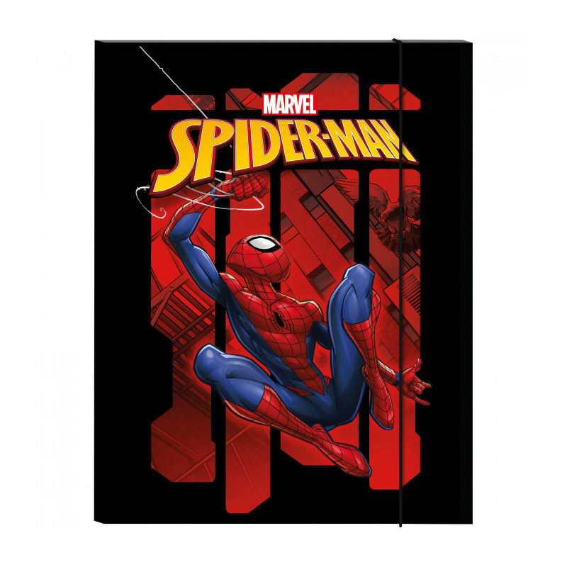 Spiderman Cartelletta a 3 Lembi Seven in Cartoncino Dorso 1 cm con Elastico Formato 25 x 34 cm Colore Nero