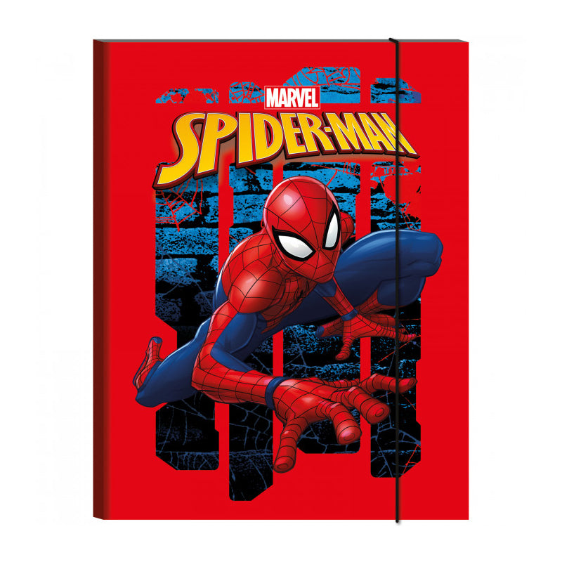 Spiderman Cartelletta a 3 Lembi Seven in Cartoncino Dorso 1 cm con Elastico Formato 25 x 34 cm Colore Rosso