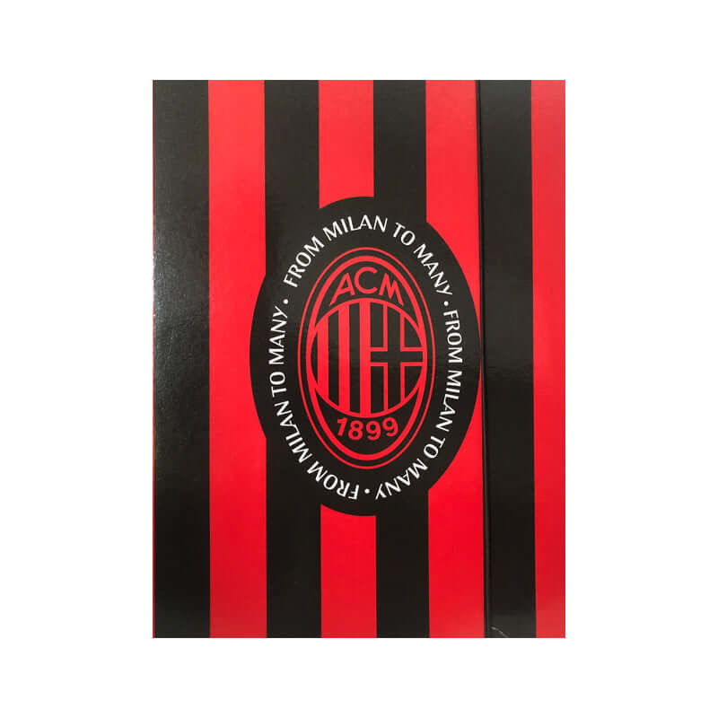 Milan ACM Strisce e Logo Cartelletta a 3 Lembi Seven con Elastico Formato 25 x 34 cm Dorso 1 cm