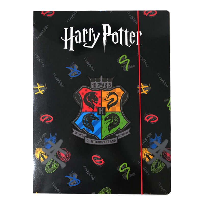 Cartelletta a 3 Lembi in Cartoncino Dorso 1 cm con Elastico Formato 25 x 34 cm Harry Potter Hogwarts