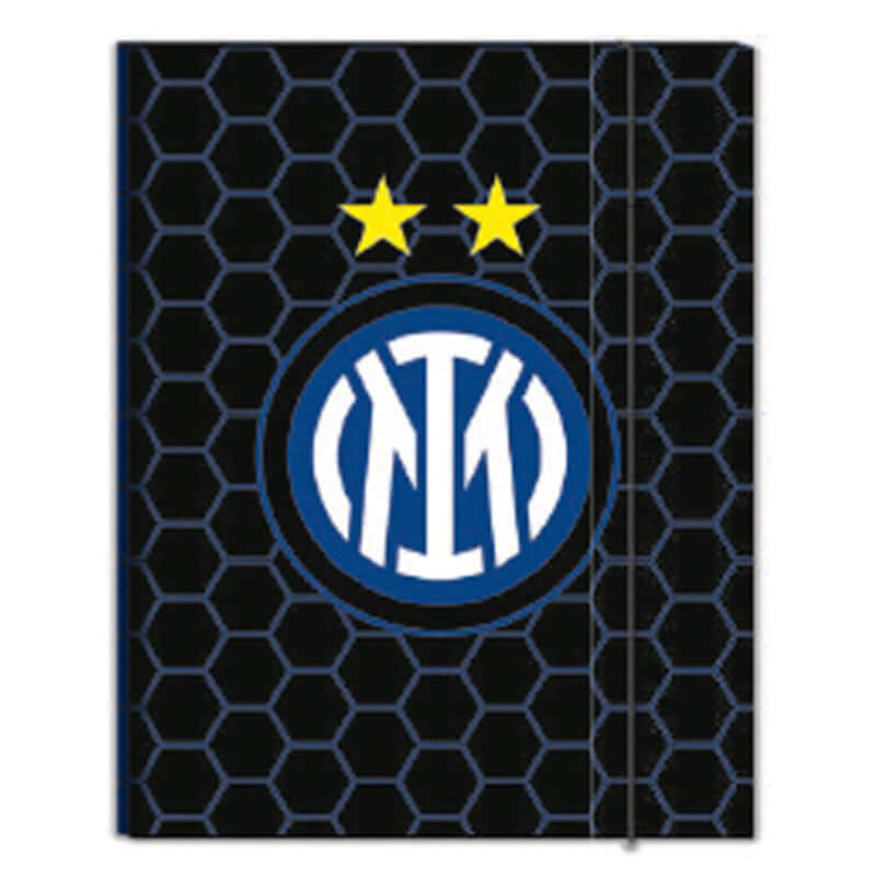 Inter FC Cartelletta a 3 Lembi con Elastico Formato 25x34 cm Fantasia Logo Nero