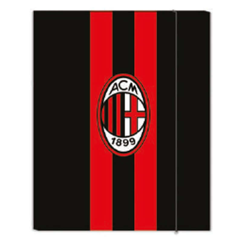 Milan ACM Strisce e Logo Cartelletta a 3 Lembi Seven con Elastico Formato 25 x 34 cm Dorso 1 cm