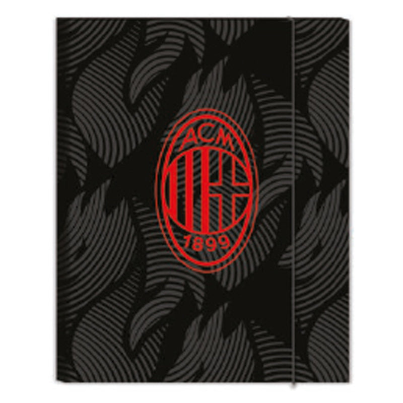 Milan ACM Nero e Logo Cartelletta a 3 Lembi Seven con Elastico Formato 25 x 34 cm Dorso 1 cm