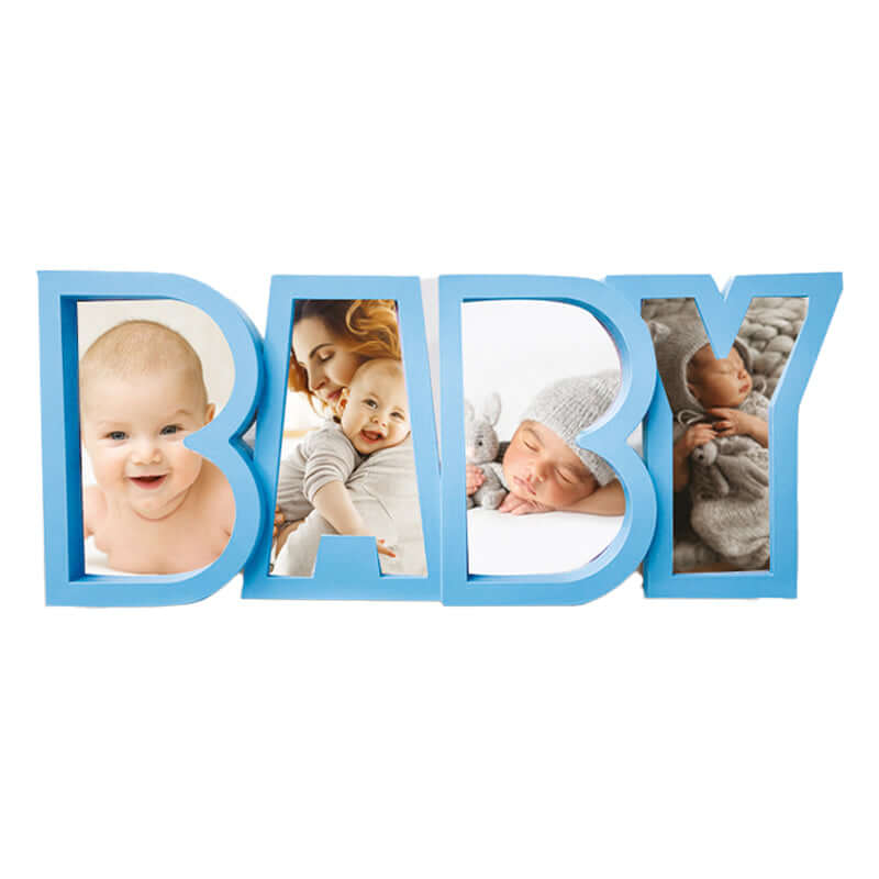 Cornice Baby con 4 Spazi per Foto 10 x 15 cm Colore Azzurro
