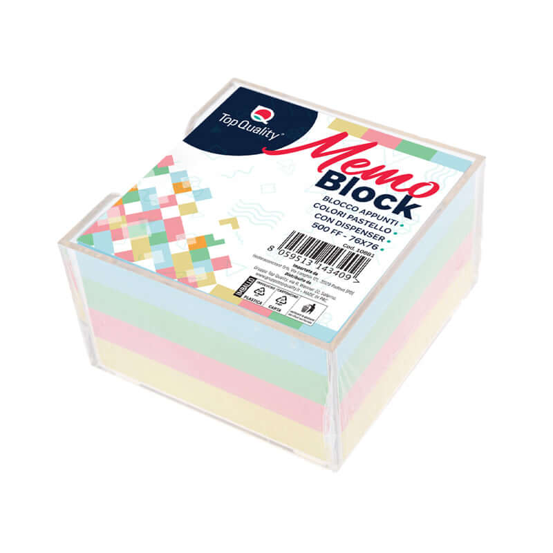 8059513143409 | Cubo Appunti Memo Block non Adesivo Formato 76 x 76 mm Colori Assortiti Pastello con Dispenser - Cartonlineitalia.it