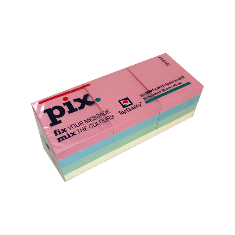 Post-it Pix Adesivo Formato 40 x 50 mm 100 Fogli Confezione da 12 Colori Tenui Pastello