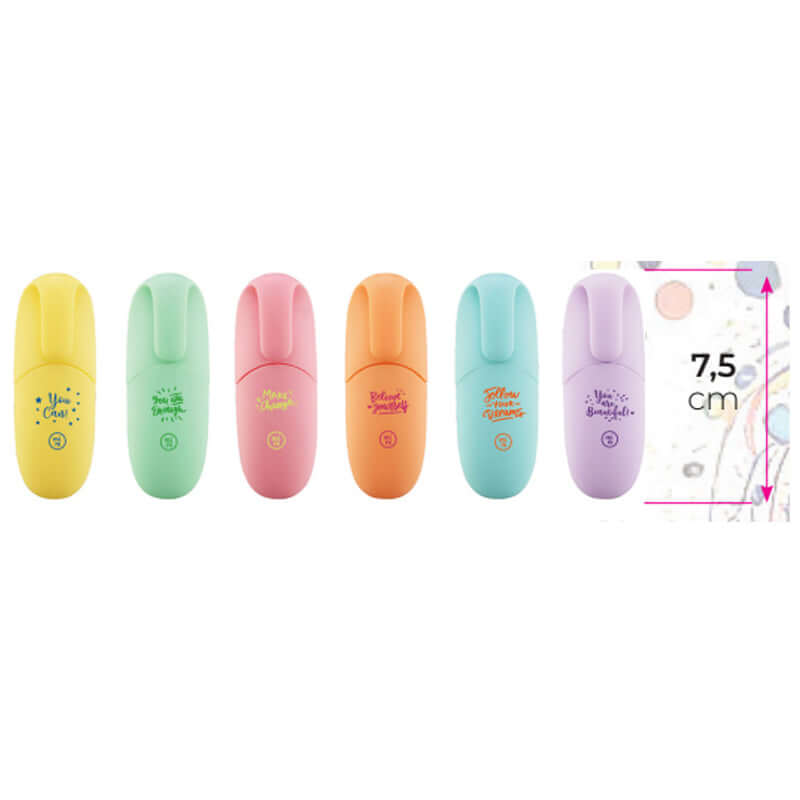 Mini Evidenziatori Pastel con Simpatiche Scritte Confezione 6 Pezzi