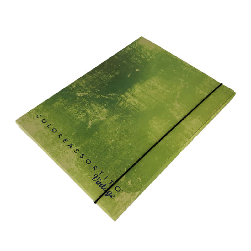Cartelletta a 3 Lembi in Cartoncino Dorso 1 cm con Elastico Formato 25 x 35 cm Top Quality Fantasia Vintage Colore Verde Chiaro