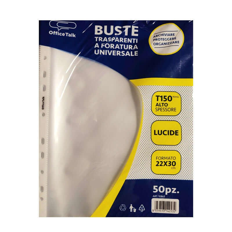 Cartellina Busta Trasparente per Raccoglitore ad Anelli Formato Maxi 22 x 30 cm Lucide Pesanti 150 Micron Office Talk Confezione da 50 Pezzi