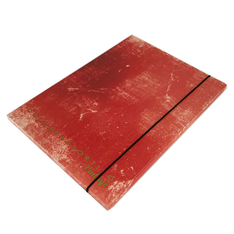 Cartelletta a 3 Lembi in Cartoncino Dorso 1 cm con Elastico Formato 25 x 35 cm Top Quality Fantasia Vintage Colore Rosso