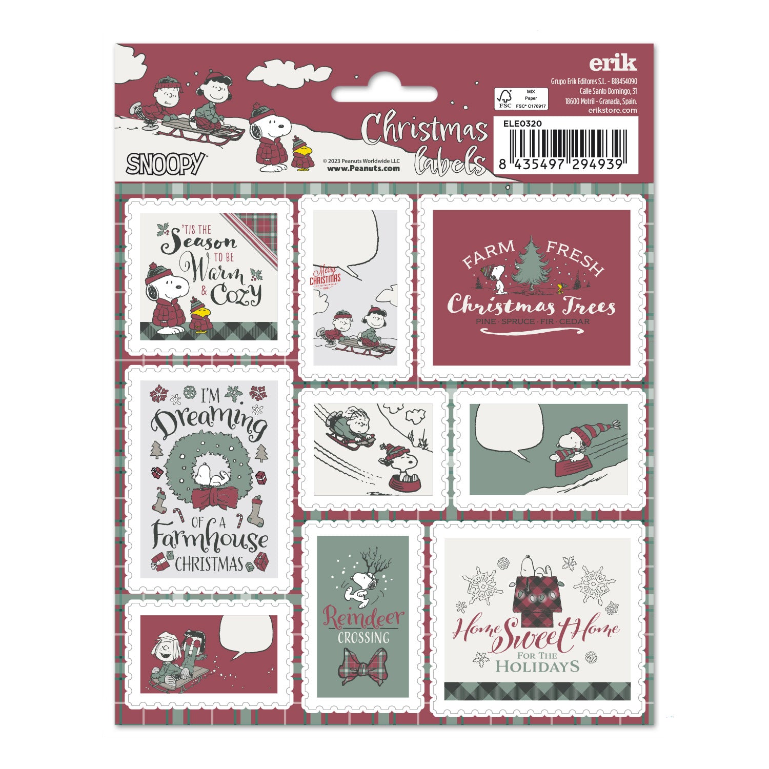 Etichette Adesive Natale Snoopy Peanuts