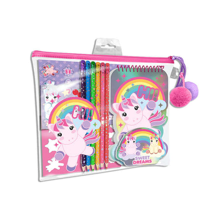 Set Disegno Unicorno Sweet Dreams con Bustina Trousse Astuccio Trasparente