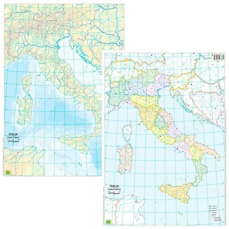 Cartina Italia Muta Fisica e Politica 29 x 42 cm