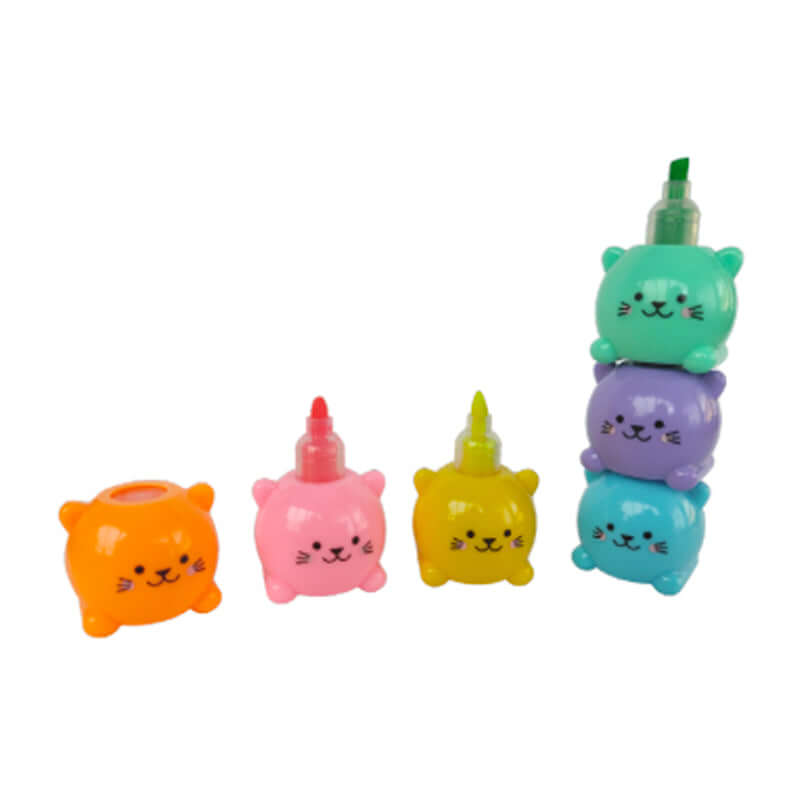 Mini Evidenziatori Componibili con Simpatiche Faccine Confezione 6 Pezzi