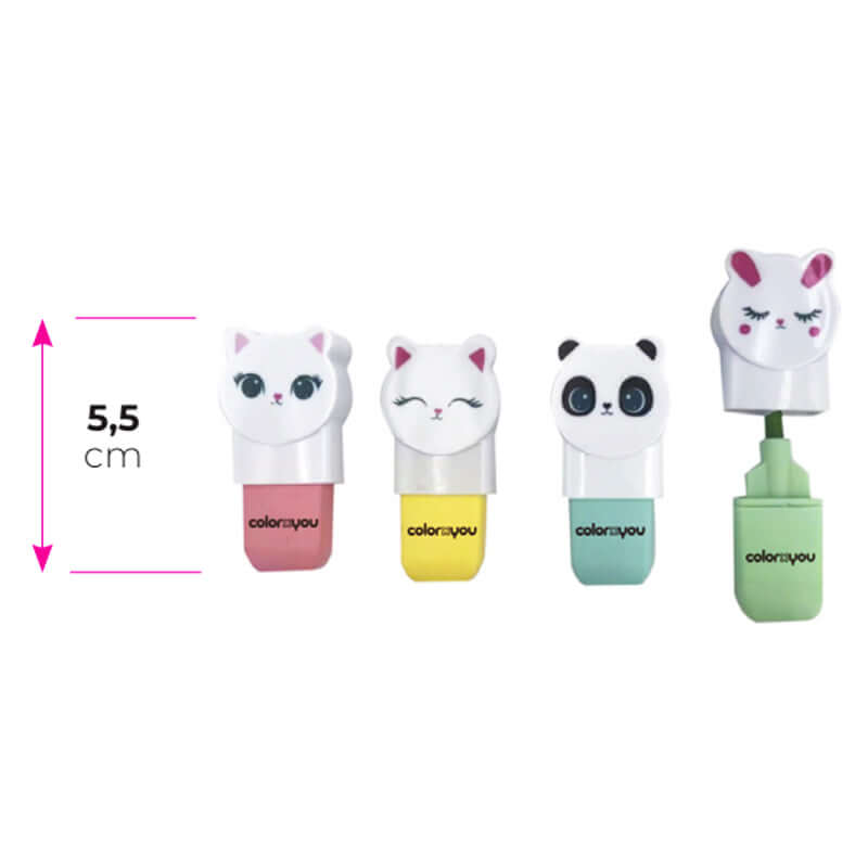 Mini Evidenziatori Soggetto Teneri Animali Confezione 4 Pezzi