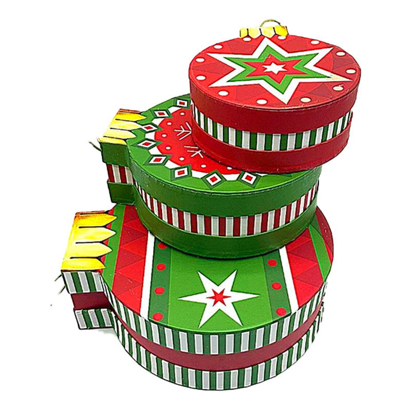 Natale Set 3 Scatole in Cartone Pesante a Forma di Boccia Colore Verde Diametro 17, 15 e 11 cm