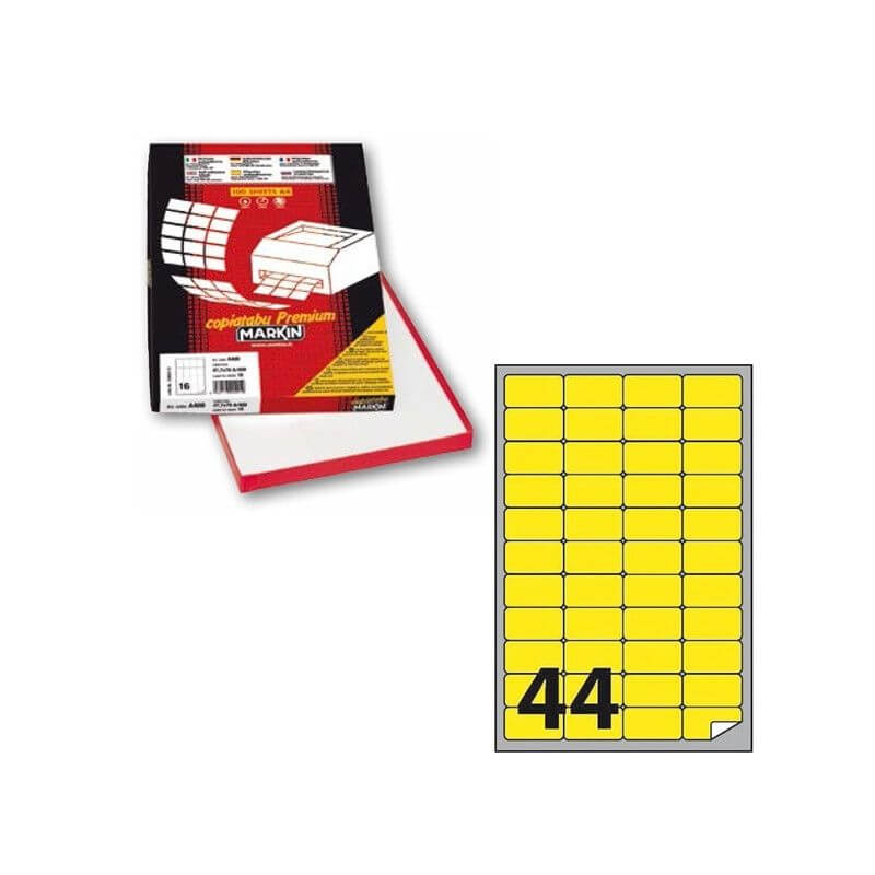 Etichette Adesive per Stampante Formato A4 Misura 47,5x25,5 mm Colore Giallo Fluo Confezione 100 Fogli