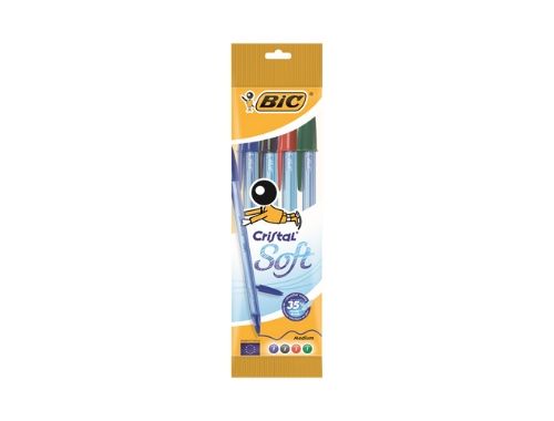 Penna Sfera Bic Cristal Soft Colori Assortiti Blister 4 Pezzi