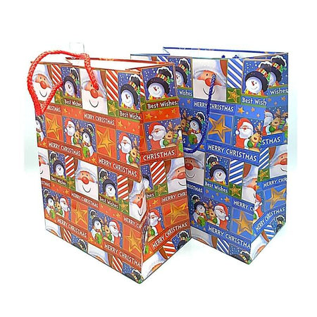 Shopper Natalizio con Manico Dimensioni 22 x 11 x 25 Fantasia Noel Confezione 2 Pezzi Colori Rosso e Blu