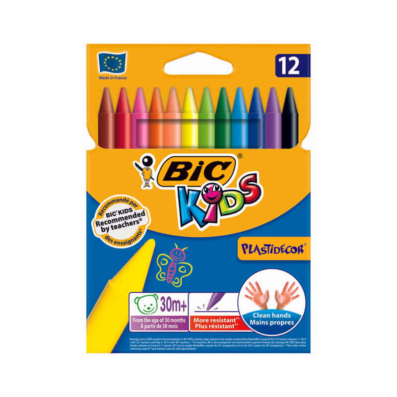 Pastelli a Cera Bic Kids Plastidecor Colori Assortiti Confezione 12 Pezzi