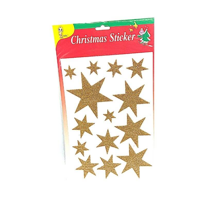 Foglio Formato A4 Christmas Sticker Stelle Glitterate Oro