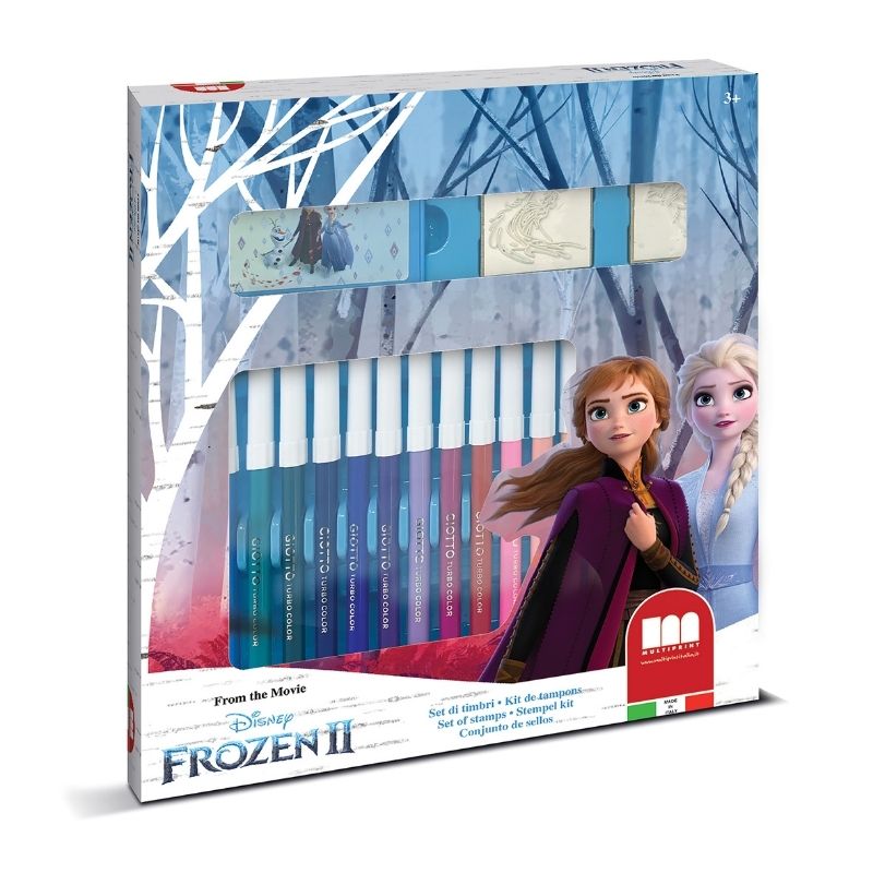 Set Frozen II 2 Timbri 18 Pennarelli 1 Tampone Lavabile 1 Album da Disegno