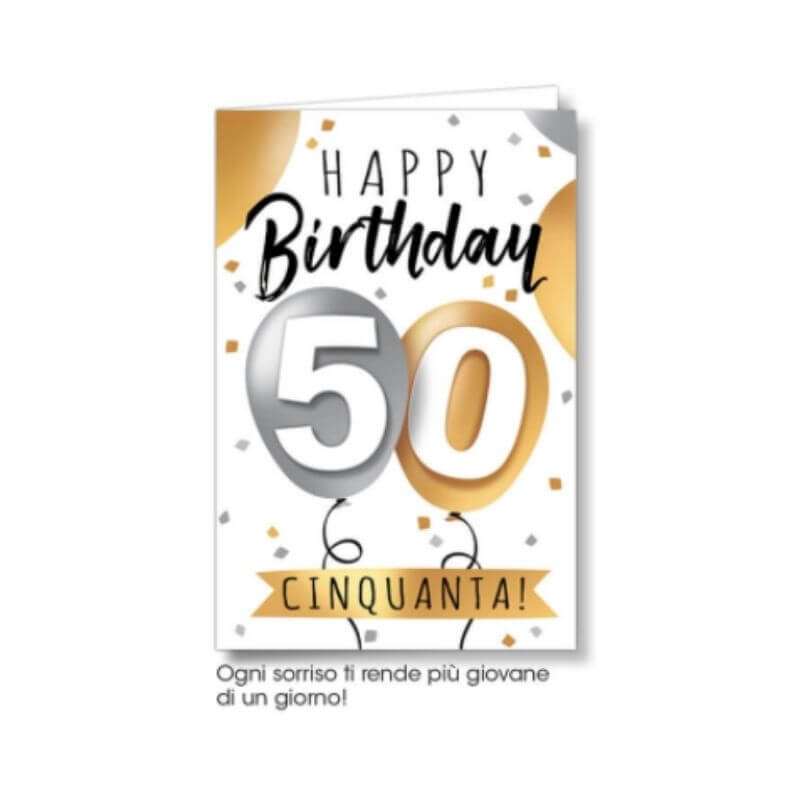 Biglietto Auguri Compleanno 50 Anni Happy Birthday con Busta Formato 1