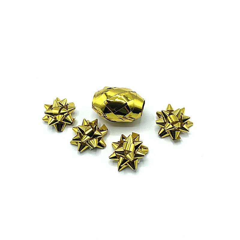 Set Nastro da 10 m e 4 Coccarde da 5 cm Colore Oro Metallizzato
