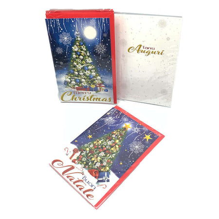 Biglietto di Natale Dimensioni 12 x 17 cm Fantasia Albero Glitterato Confezione 2 Pezzi