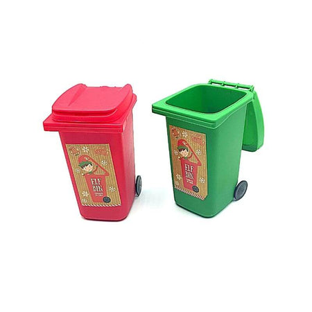 Set 2 Bidoncini di Natale Disegno Elfi Altezza 14 cm Colori Rosso e Verde